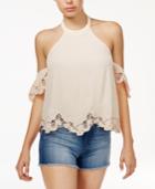 Astr Alesandra Cold-shoulder Lace-trim Top
