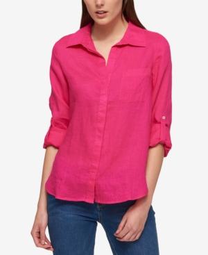 Tommy Hilfiger Linen Roll-tab-sleeve Shirt, Created For Macy's