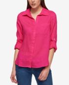 Tommy Hilfiger Linen Roll-tab-sleeve Shirt, Created For Macy's