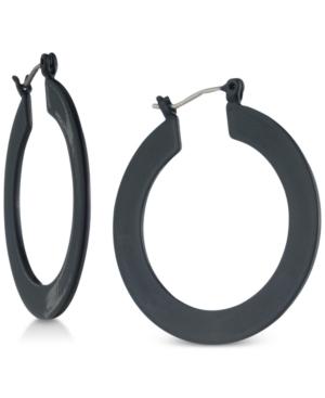 Dkny Black-tone Flat Hoop Earrings