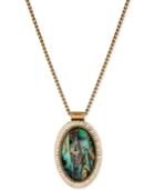Lucky Brand Gold-tone Large Abalone-look Oval Pendant Necklace