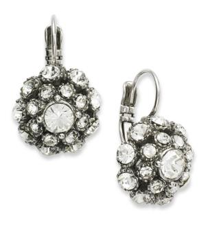Kate Spade New York Earrings, Antique Silver-tone Crystal Ball Leverback Drop Earrings