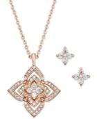 Charter Club Rose Gold-tone Pave Star Pendant Necklace And Stud Earrings