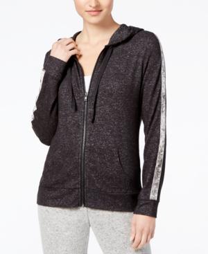 Hippie Rose Juniors' Velvet-trimmed Super-soft Zipper-front Hoodie
