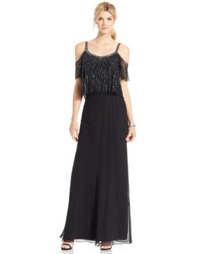 J Kara Beaded Sheer Popover Gown