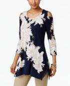 Jm Collection Floral-print Cold-shoulder Top, Created For Macy's