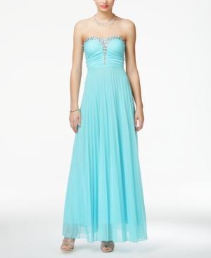 Speechless Juniors' Strapless Embellished Pleated Gown