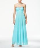 Speechless Juniors' Strapless Embellished Pleated Gown