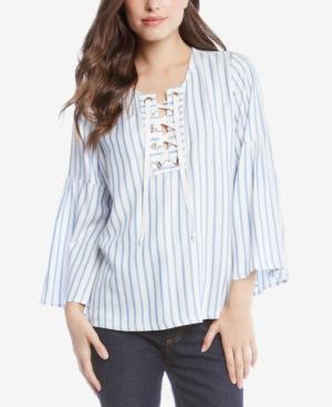 Karen Kane Striped Laced-grommet Peasant Top