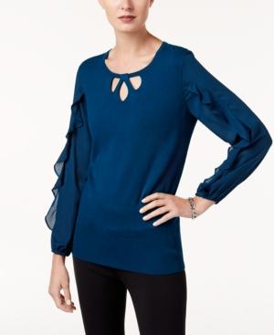 Alfani Keyhole Ruffle-sleeve Sweater, Created For Macy's