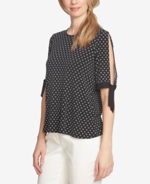 Cece Stencil Foulard Printed Slit-sleeve Blouse