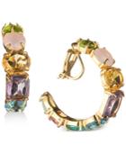 Carolee Gold-tone Multi-stone Clip-on Hoop Earrings