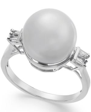 Cultured South Sea Pearl (11mm) And Diamond (1/5 Ct. T.w.) Ring In 14k White Gold
