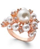 Inc International Concepts Rose Gold-tone Pave & Imitation Pearl Cluster Ring, Created For Macy's