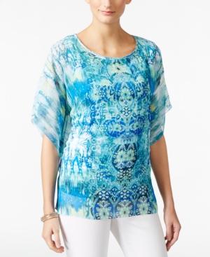 Jm Collection Petite Printed Butterfly-sleeve Top, Only At Macy's