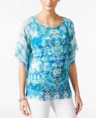 Jm Collection Petite Printed Butterfly-sleeve Top, Only At Macy's