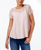 Style & Co Textured Lace-yoke Top, Only At Macy's
