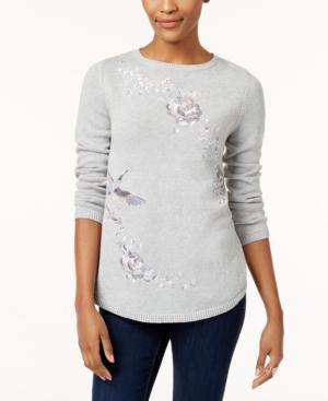 Style & Co Embroidered Cotton Sweater, Created For Macy's