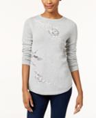 Style & Co Embroidered Cotton Sweater, Created For Macy's