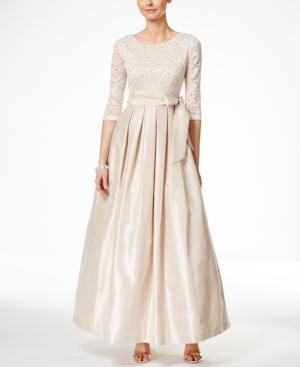 Jessica Howard Three-quarter-sleeve Lace & Satin Gown