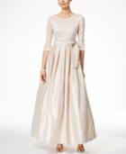 Jessica Howard Three-quarter-sleeve Lace & Satin Gown