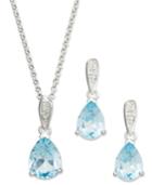 Victoria Townsend Sterling Silver Jewelry Set, Pear-cut Blue Topaz (7-1/2 Ct. T.w.) And Diamond Accent Necklace And Earrings Set