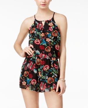 Bcx Juniors' Floral-print Faux-wrap Romper