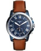 Fossil Q Men's Grant Brown Leather Strap Hybrid Smart Watch 44mm