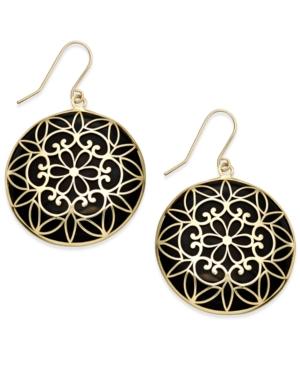 Onyx Decorative Medallion Drop Earrings (23mm) In 14k Gold