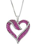Lab-created Ruby (5/8 Ct. T.w.) & White Sapphire (1/3 Ct. T.w.) Heart 18 Pendant Necklace In Sterling Silver