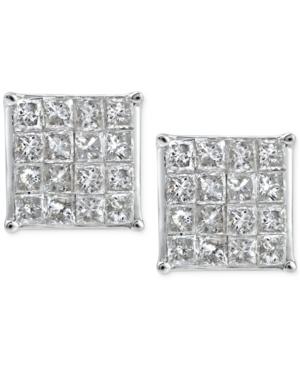 Diamond Square Cluster Stud Earrings (1 Ct. T.w.) In 10k White Gold