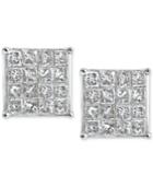 Diamond Square Cluster Stud Earrings (1 Ct. T.w.) In 10k White Gold