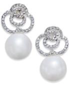 Inc International Concepts Silver-tone Imitation Pearl And Pave Drop Earrings, Created For Macy's