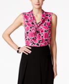 Nine West Sleeveless Floral-print Tie-front Blouse