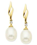 Cultured Freshwater Pearl And Diamond Accent Swirl Earrings In 14k Gold