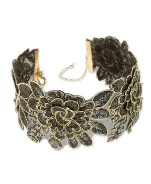 Thalia Sodi Gold-tone Jet Lace Flower Choker Necklace, Created For Macy's