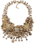 Carolee Gold-tone Crystal And Imitation Pearl Cluster Necklace