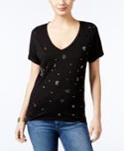 Guess Ripped Embellished T-shirt