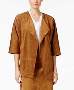 Alfani Petite Faux-suede Perforated Draped Jacket, Only At Macy's