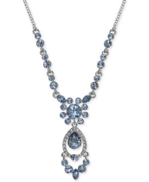Givenchy Silver-tone Blue Crystal Teardrop Pendant Necklace