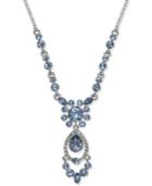 Givenchy Silver-tone Blue Crystal Teardrop Pendant Necklace