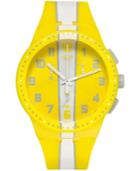 Swatch Unisex Swiss Chronograph Amorgos White Stripe Yellow Silicone Strap Watch 42mm Susj100