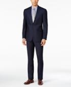 Kenneth Cole Reaction Men's Slim-fit Tonal Dark Blue Shadow-check Suit With Finished Hem