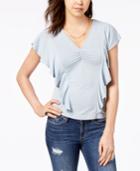 American Rag Juniors' Ruched Ruffle-sleeve Top, Created For Macy's