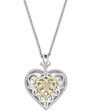 Diamond Caged Heart Pendant Necklace (1/10 Ct. T.w.) In Sterling Silver And 14k Gold