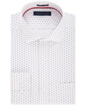 Tommy Hilfiger Men's Classic-fit Non-iron Red And Blue Dot-pattern Dress Shirt