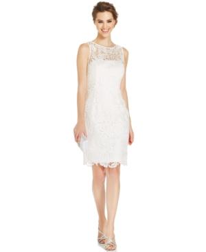 Adrianna Papell Sleeveless Illusion-yoke Lace Sheath