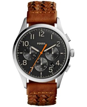 Fossil Men's Chronograph Vintage 54 Brown Braided Leather Strap Watch 42mm Fs5294