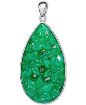 Dyed Jadeite (22 X 38mm) Carved Floral Teardrop In Sterling Silver