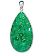 Dyed Jadeite (22 X 38mm) Carved Floral Teardrop In Sterling Silver